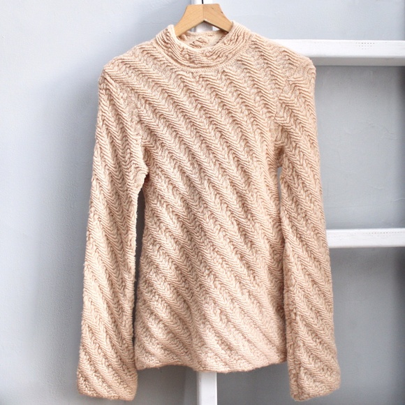 Sundance Light Brown Mock Neck Flare Sleeves Wool Pullover Sweater Size Small - Picture 1 of 4